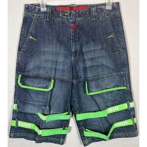 Vtg Marithe Francois Girbaud Shorts Mens 34 Blue Denim Green Shuttle Tape Y2K